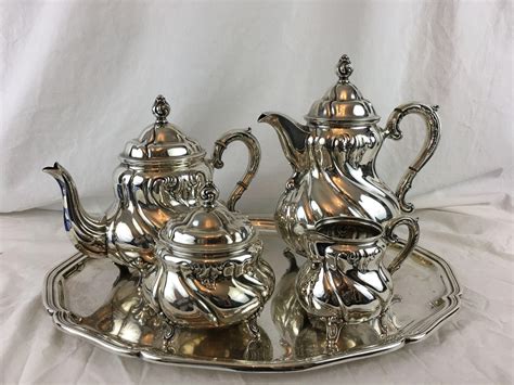 830 Silver Tea Set With Silverplate Tray 20th Century From