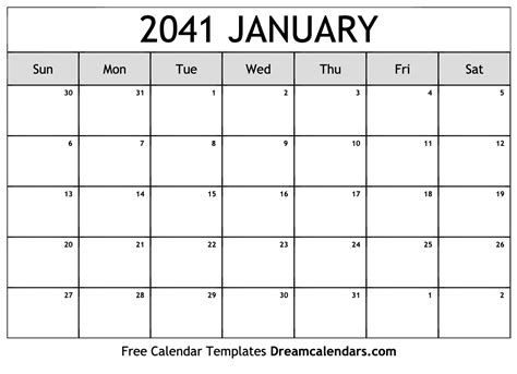 January 2041 Calendar Free Blank Printable With Holidays