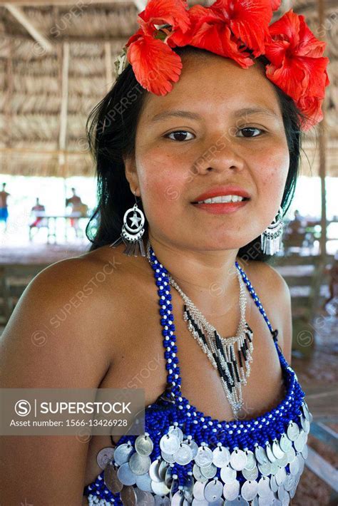 portrait of native girl embera in the village of the native indian embera tribe embera village