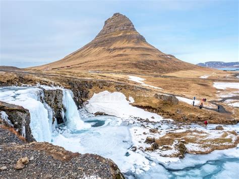 Winter Freeze Of Kirkjufell Mountain Iceland Stock Image Image Of