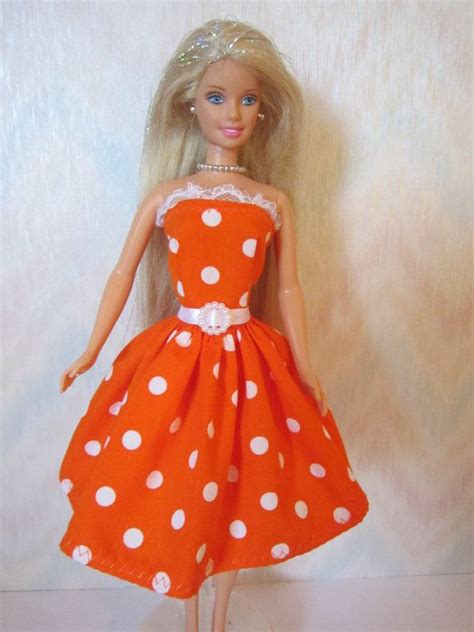 Handmade Barbie Clothes Orange And White Polka Dot Dress Etsy Dot