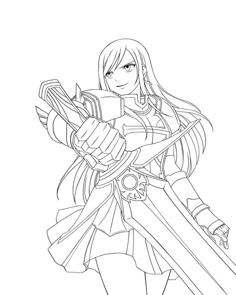 Erza Scarlet Fairy Tail Coloring Pages Sketch Coloring Page Adult