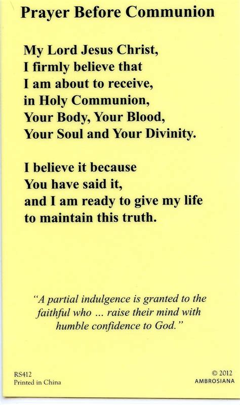 Prayer Before Communion 2 Holy Card Prayer Card Pack Of Etsy Ireland