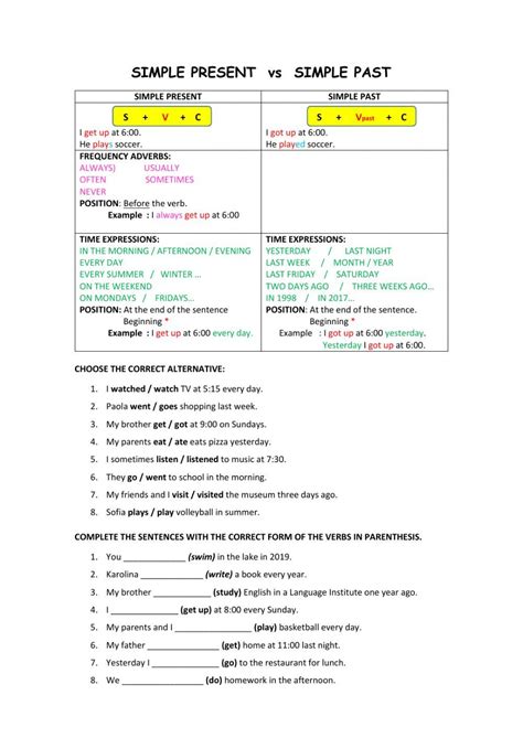 Simple Present Simple Past Interactive Worksheet Vocabulary Quiz