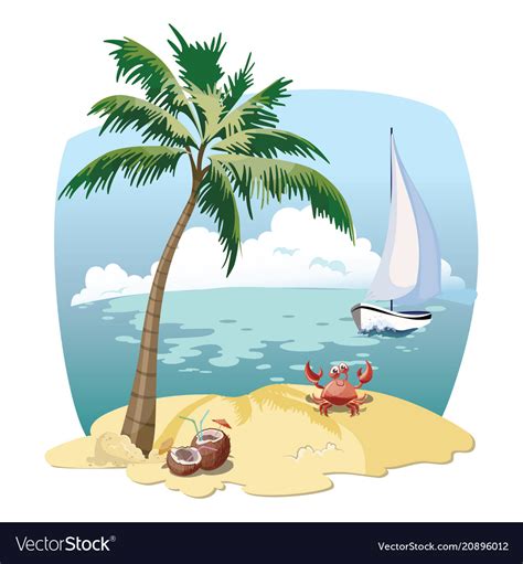 Cartoon Island In Sea With A Yacht Royalty Free Vector Image