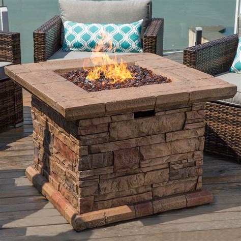 Cosiest Outdoor Propane 32 Inch Square Fire Pit Table With Faux Brown