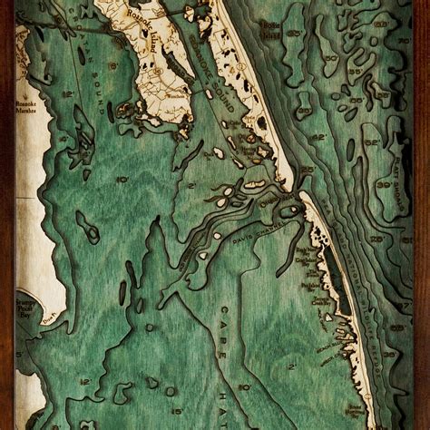 Outer Banks Wooden Map Art Topographic 3d Chart