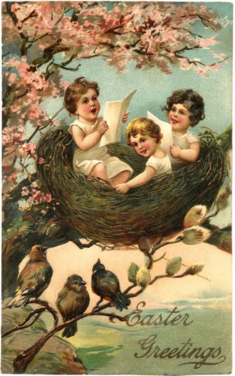 Vintage Easter Nest Picture - The Graphics Fairy