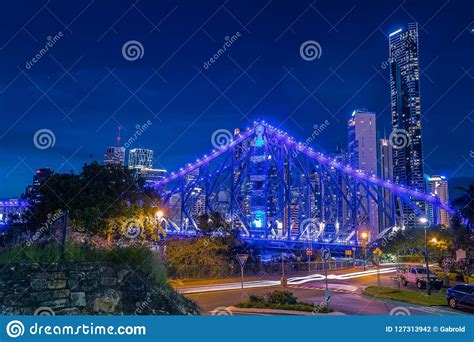 Glowing With Blue Light Bridge In Brisbane Stock Photo Image Of