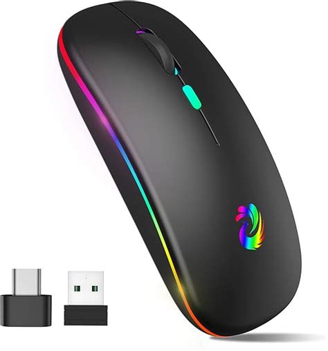 Amzcase Led Wireless Mouse Rechargeable Slim Silent Mice 24g Portable