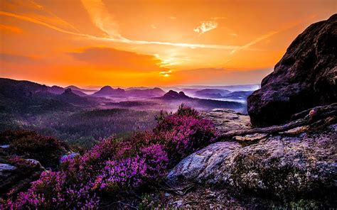 1366x768px 720p Free Download Mountain Sunset Rocks Fiery Bonito