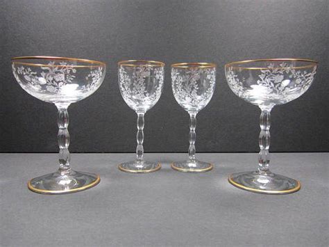 Vintage Crystal Gold Rim Etched Floral Wine Cordial Glass Vintage Stemware Vintage Glassware