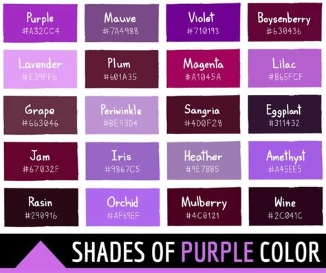 140 Shades Of Purple Color With Names Hex RGB CMYK Codes Color