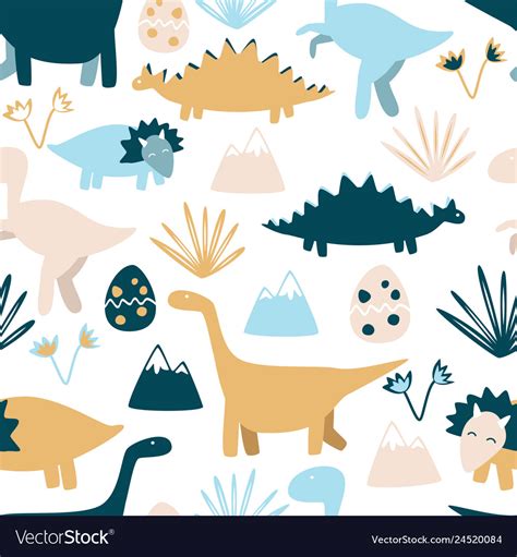 Cute Dinosaurs Seamless Pattern Kids Design Vector Image
