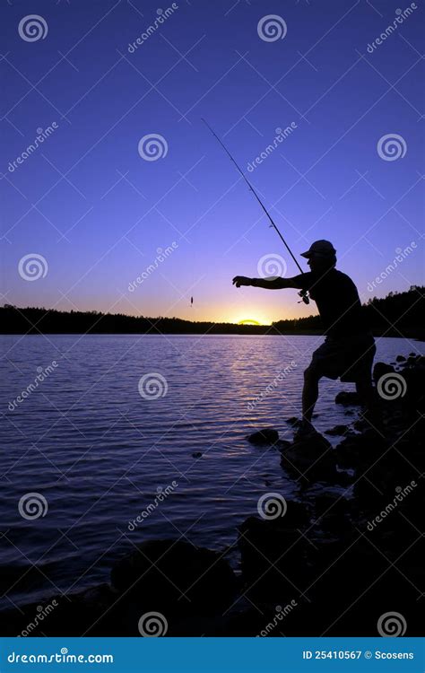 Fisherman At Sunset Stock Image Image Of Hobby Sunrise 25410567