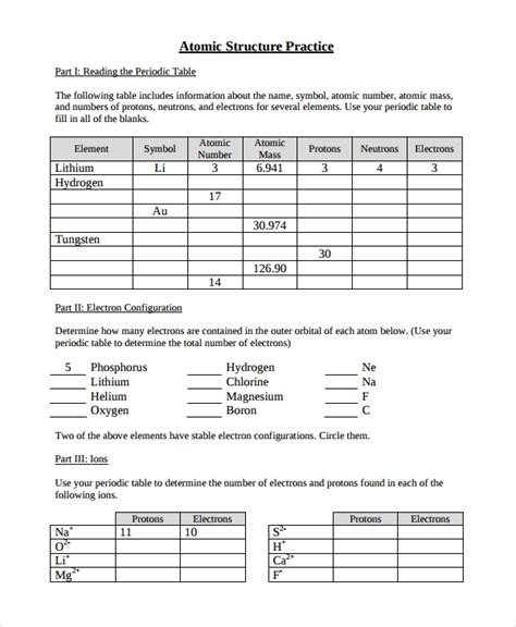 Free 7 Sample Atomic Structure Worksheet Templates In Ms