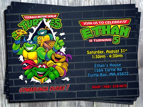 Teenage Mutant Ninja Turtles Tmnt Birthday Party Ptintable Invitation