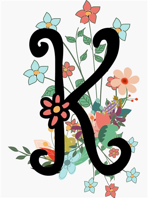 K Monogram Letter Initial Flowers Sticker For Sale By Sid3walkart2