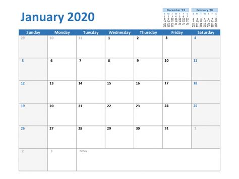 Free Blank January 2020 Calendar Printable Pdf Word Excel