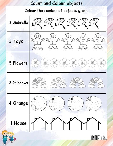 Color The Given Number Of Objects Math Worksheets