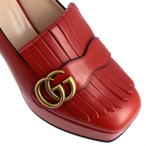 Gucci Gg Marmont Pumps In Genuine Leather With Fringes And Monogram