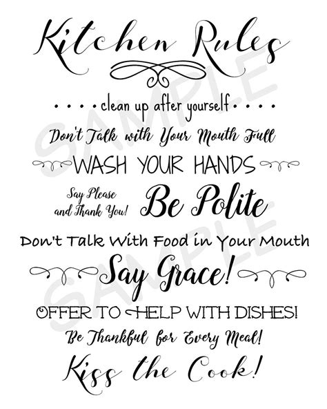 kitchen rules printable