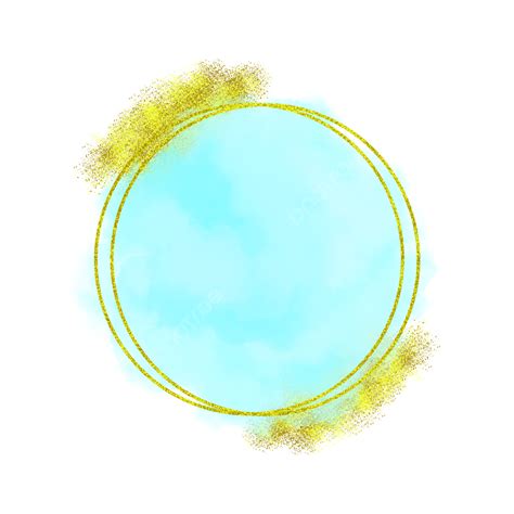 Marco Azul Acuarela Con Brillos Dorados Circulares Png Acuarela Azul
