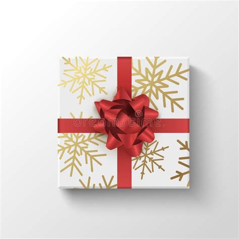 T Box Top View Wrapped Realistic Present Box With Red Ribbon Stock
