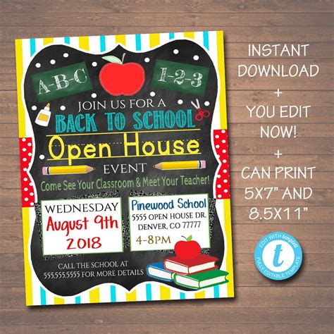 School Open House Event Flyer And Invite Printable Template School