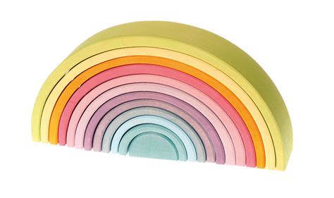 Educational Wooden Toys Grimms Pastel Rainbow Stacking Tunnel