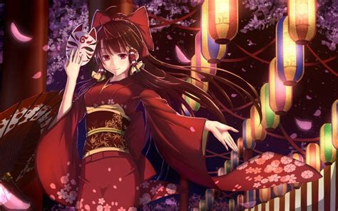 Red Lantern Girl Anime Manga Kimono Mask Coolwallpapersme