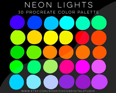 Neon Lights Procreate Color Palette Bright Neon Color Etsy Canada