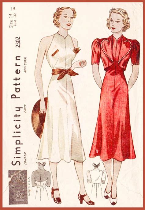 1930s 30s Vintage Sewing Pattern Dress Heart Shaped Bolero Motif
