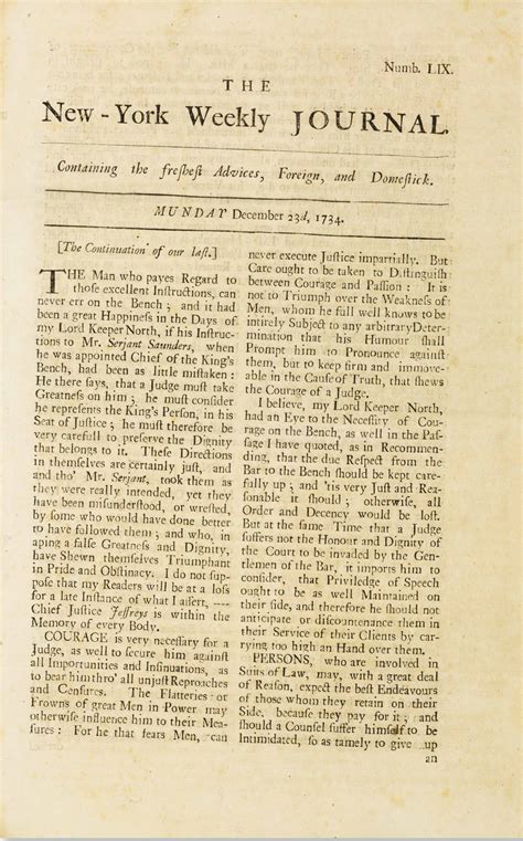 Zenger John Peter 1697 1746 The New York Weekly Journal New York