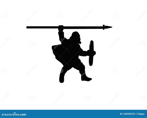 Viking Warrior Spearman Dark Silhouette Stock Illustration
