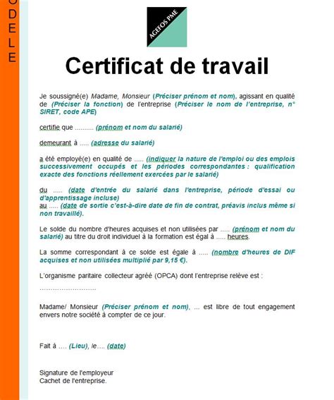 Model Attestation De Travail Modele De Lettre Type