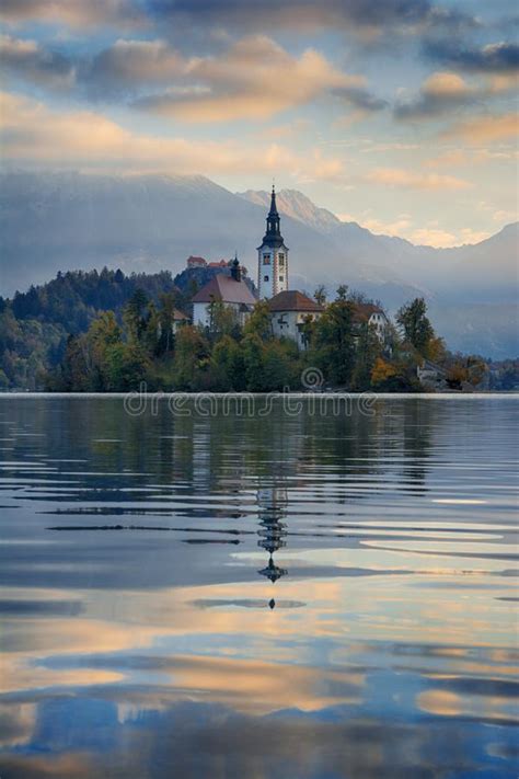 Beautiful Sunrise Landscape Of Famous Mountain Lake Bled In Slovenia