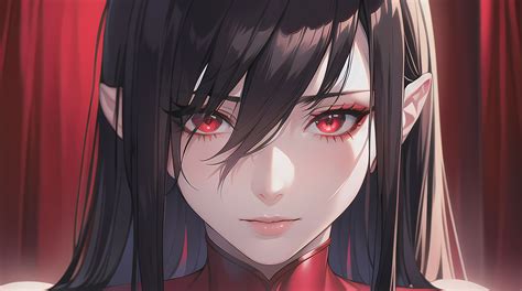 Wallpaper Red Eyes Black Hair Red Background Dangerous Closeup Lipstick Armored Anime