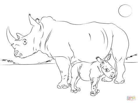 Cute Rhino Baby With Mother Coloring Page Free Printable Coloring Pages