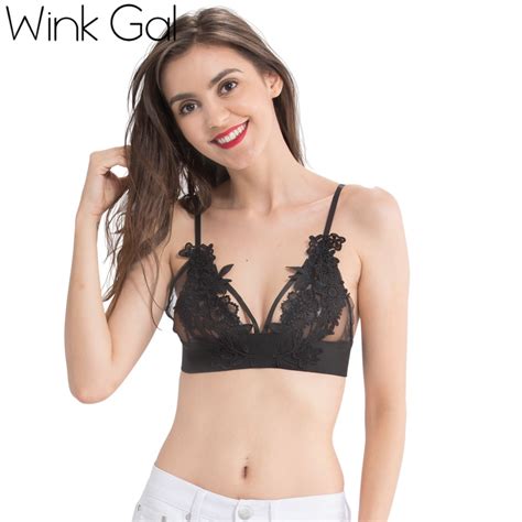Wink Gal New Lace Bralette Sexy Plunge Bra Embroidery Floral Female Brassiere Cute