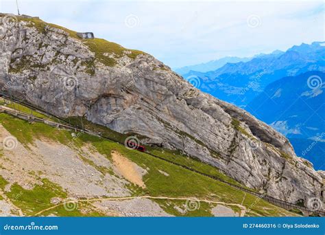 Cogwheel Train Climbing To Top Of Mount Pilatus In Canton Lucerne Switzerland World S Steepest