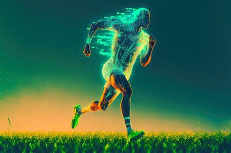 Premium Photo Football Player Runs Through Green Grass Of Field