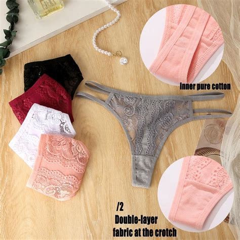 Cheap 3pcsset Sexy Lace Panties For Women Perspective Hollow Out Thong G String Female
