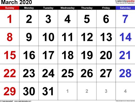 March 2020 Calendar Templates For Word Excel And Pdf