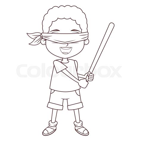 Boy Blindfolded With Bat In Black And White Stock Vector Colourbox