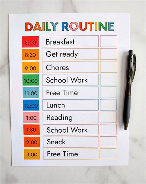 PRINTABLE DAILY ROUTINE Daily Schedule Template Daily Routine