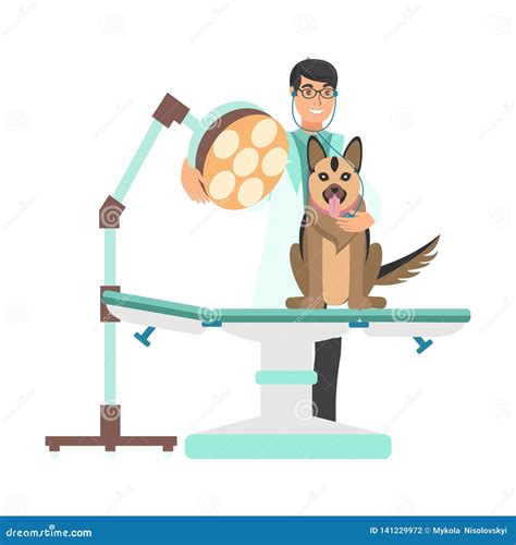 Veterinarian With Dog In Vet Clinic Illustration Stock Vector