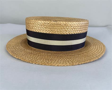 1930s Stetson Summer Boater Vintage 30s Pressed Woven Straw Hat With