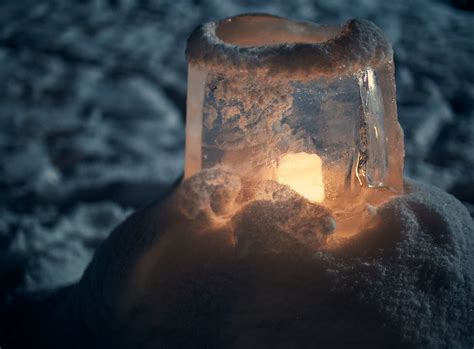 Ice Lantern In Winter Beautiful Ice Lantern In Peaceful Winter Scene