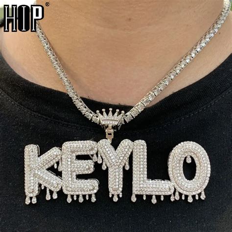 Hip Hop Custom Name Cubic Zircon Crown Drip Iced Out Bubble Letters